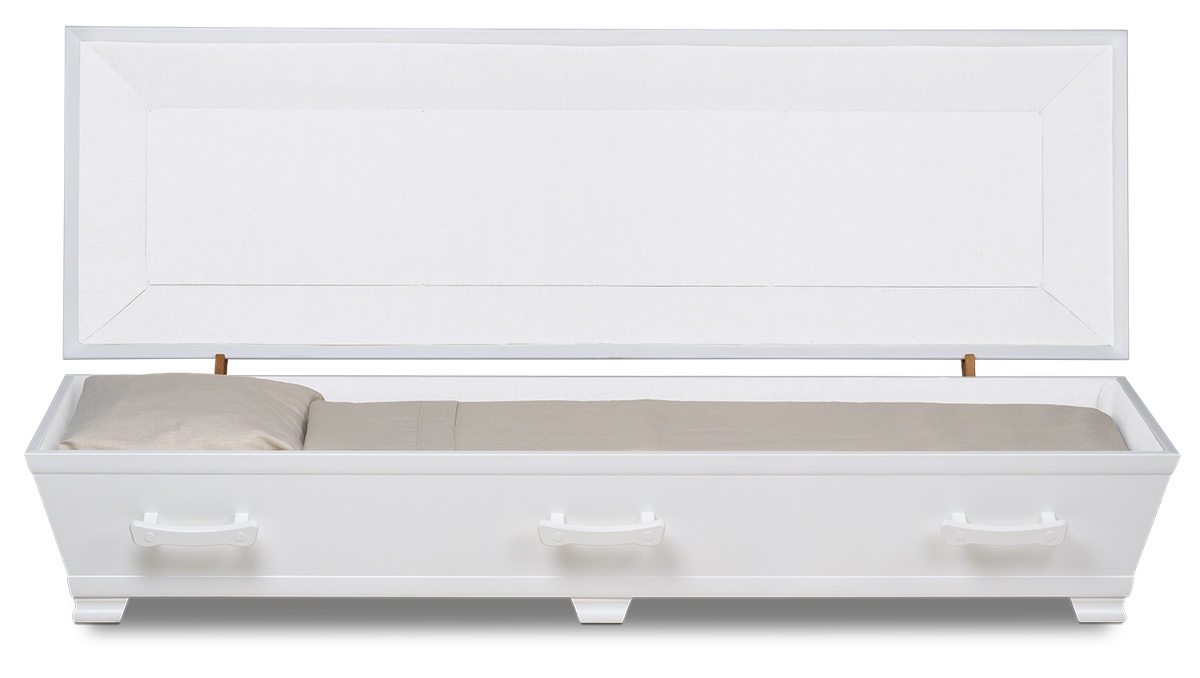 Kista Akvarell vit med trähandtag öppen